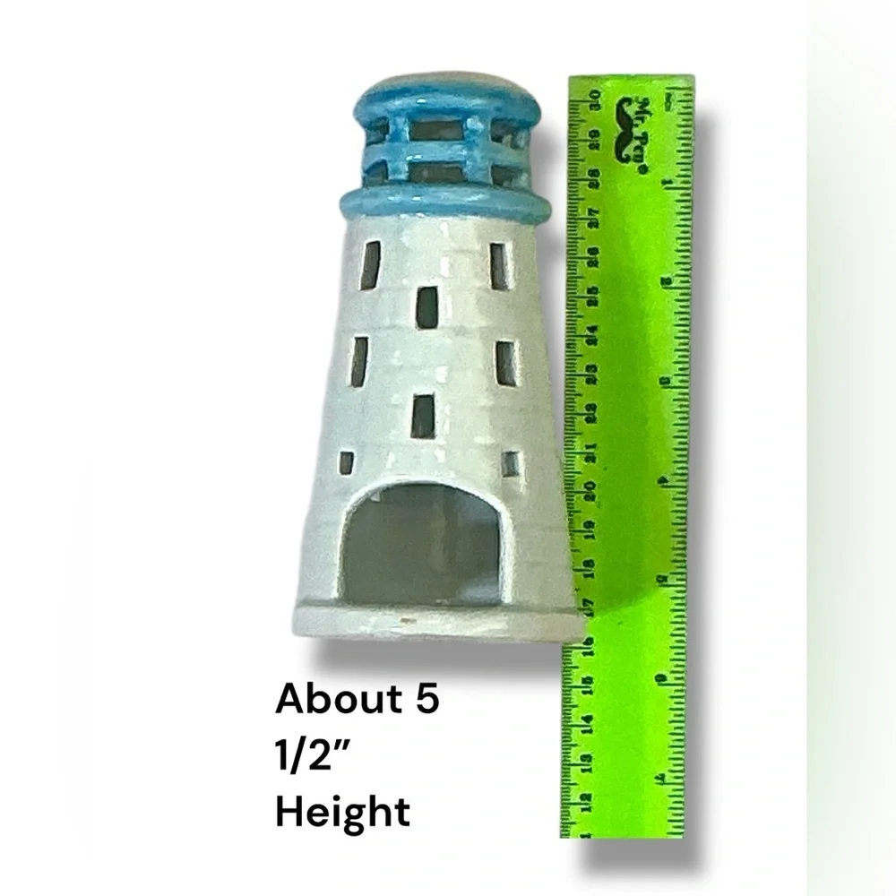 Bermuda Trader Lighthouse Tea Light Ceramic Candle Holder Decorative Blue White - Picture 7 of 16